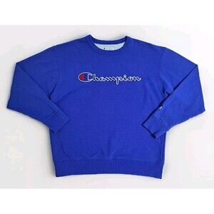 Champion Men's Large Blue Spell Out Logo Crewneck Sweatshirt Sweater